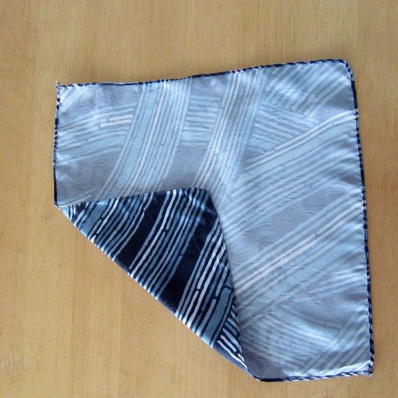 Navy, blue & gray silky pocket square or scarf - Picture 5 of 7